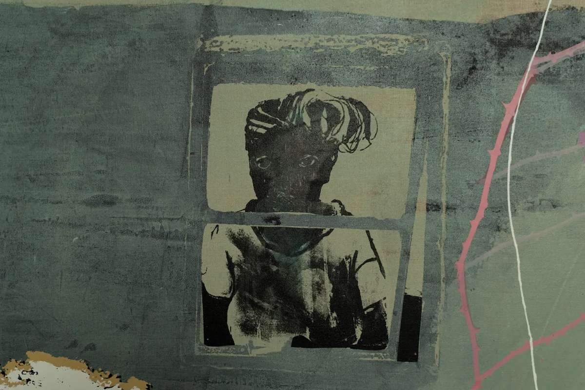 Detail of the small portrait printed into the composition